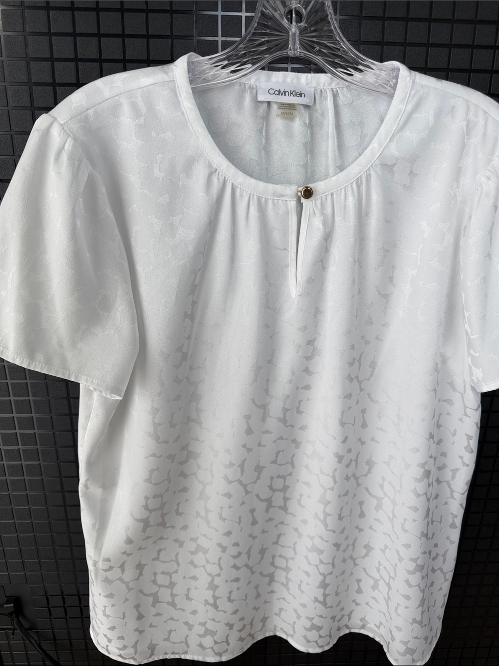 Calvin Klein White Short-Sleeve Jacquard Crewneck Top